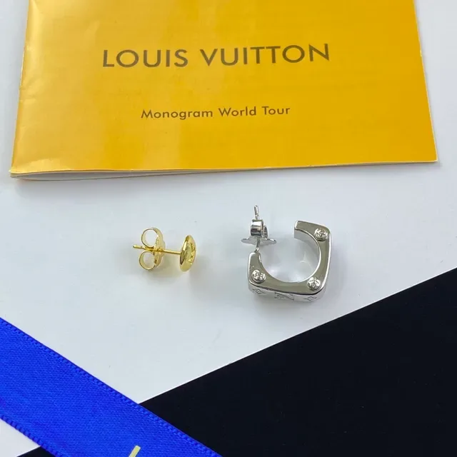 Louis Vuitton Studded C-Shaped Hoop and Logo Stud Earrings 2