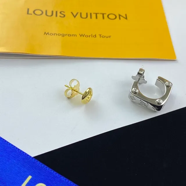 Louis Vuitton Studded C-Shaped Hoop and Logo Stud Earrings 3