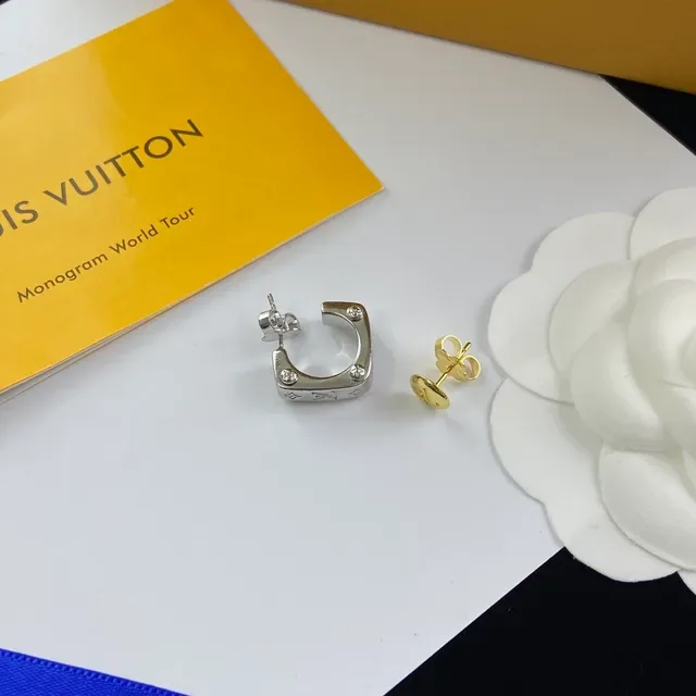 Louis Vuitton Studded C-Shaped Hoop and Logo Stud Earrings 4