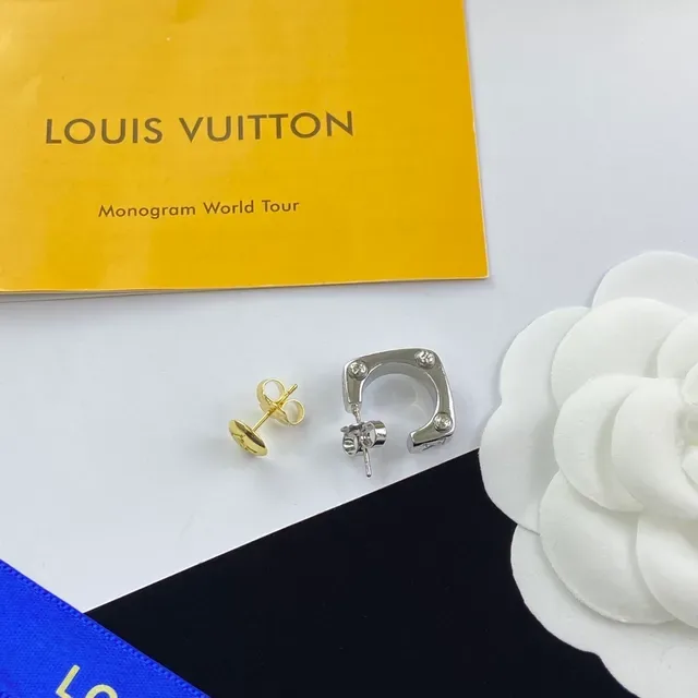 Louis Vuitton Studded C-Shaped Hoop and Logo Stud Earrings 5