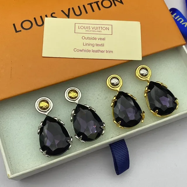 Louis Vuitton أقراط أذن قطرة حجر فاسيتد ثنائي اللون 7
