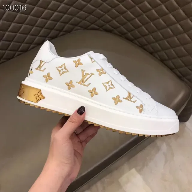 Louis Vuitton White and Gold Monogram Print Lifestyle Sneakers 3