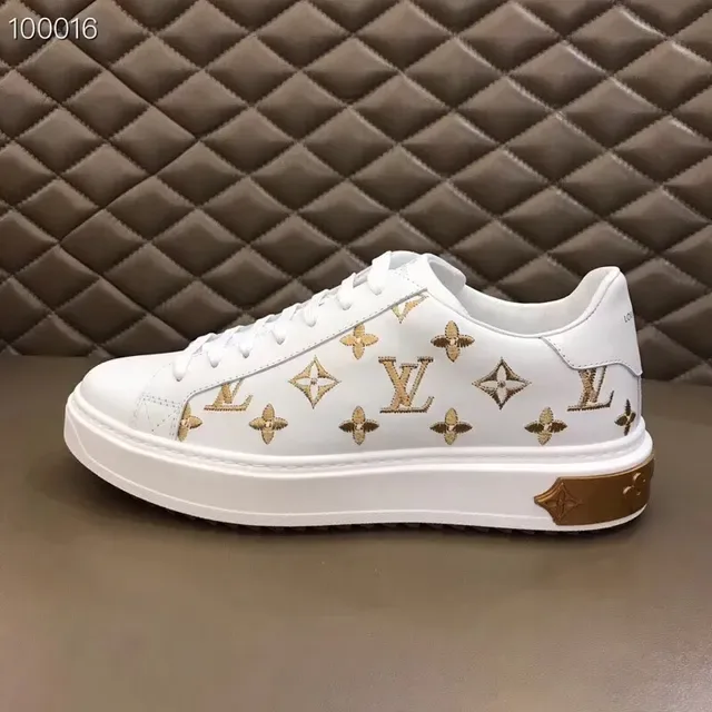 Louis Vuitton White and Gold Monogram Print Lifestyle Sneakers 4