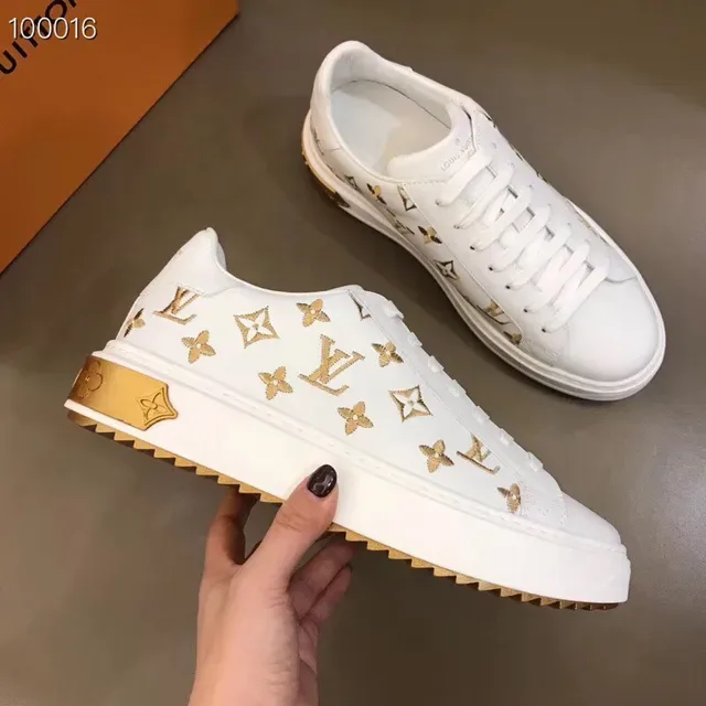 Louis Vuitton White and Gold Monogram Print Lifestyle Sneakers 5