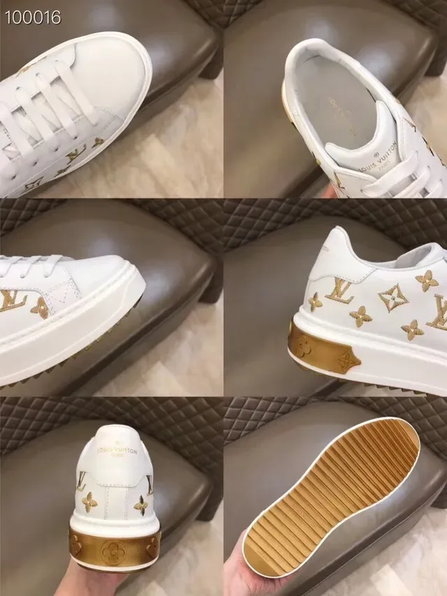 Louis Vuitton White and Gold Monogram Print Lifestyle Sneakers 8