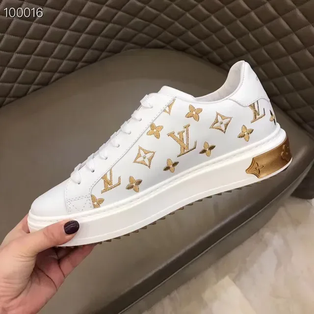 Louis Vuitton White and Gold Monogram Print Lifestyle Sneakers 9