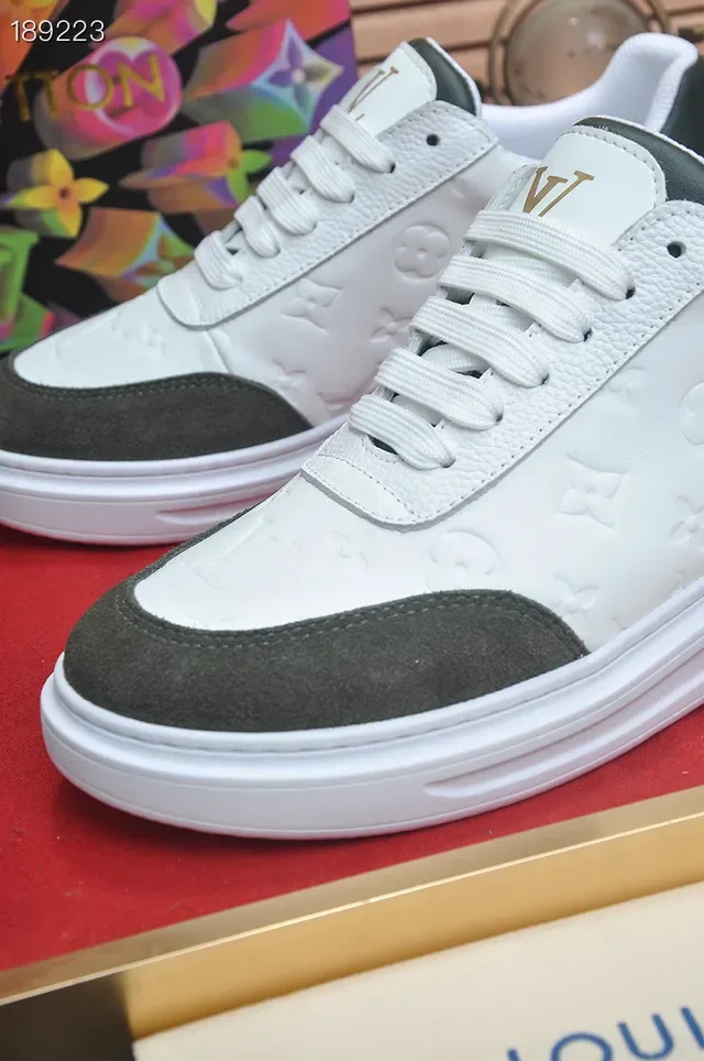 Louis Vuitton White Army Green Embossed Monogram Leather Contrast Suede Panels Lifestyle Sneakers 3