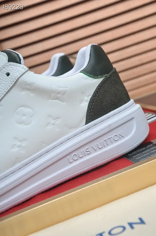 Louis Vuitton White Army Green Embossed Monogram Leather Contrast Suede Panels Lifestyle Sneakers 4
