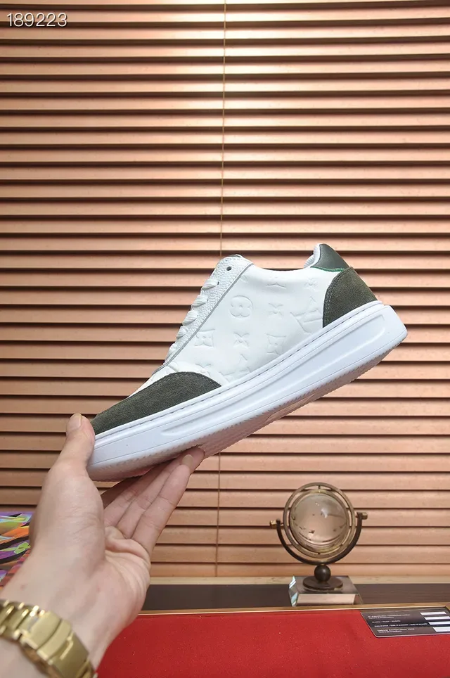 Louis Vuitton White Army Green Embossed Monogram Leather Contrast Suede Panels Lifestyle Sneakers 6