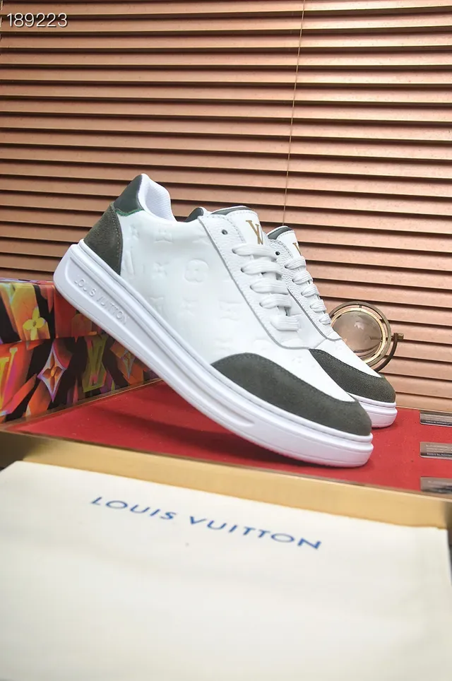 Louis Vuitton White Army Green Embossed Monogram Leather Contrast Suede Panels Lifestyle Sneakers 8
