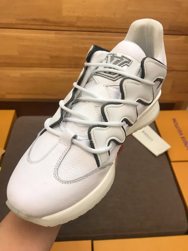 Louis Vuitton White Black Leather Wave-Shaped Overlays Chunky Sneakers 3