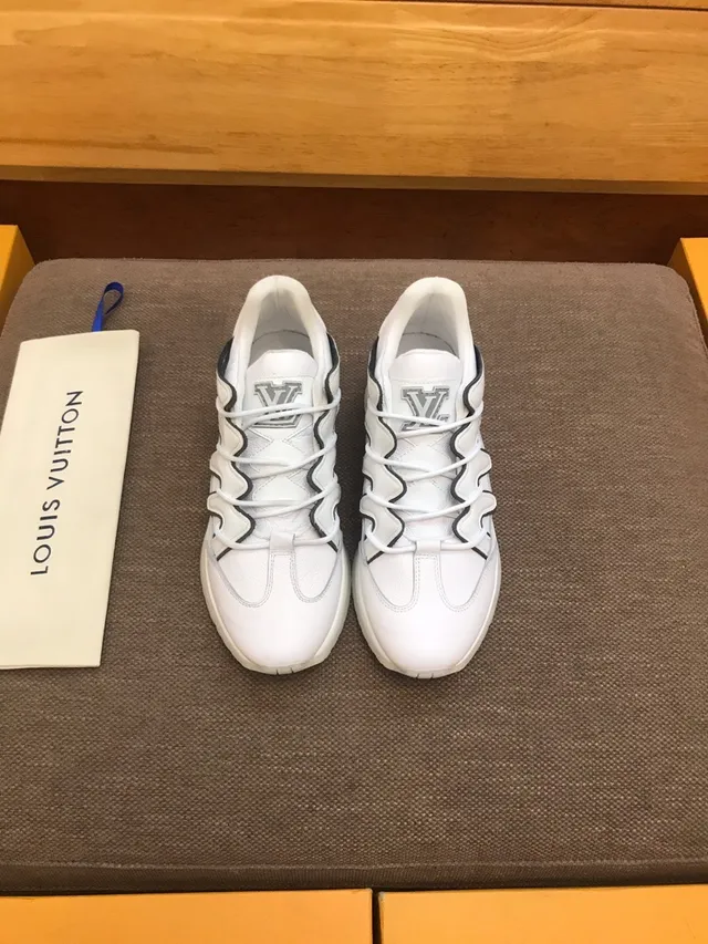 Louis Vuitton White Black Leather Wave-Shaped Overlays Chunky Sneakers 5