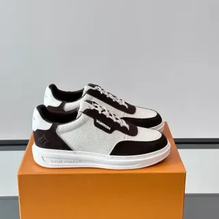 Louis Vuitton White Black Low-Top Perforated Mesh And Suede Lifestyle Sneakers
