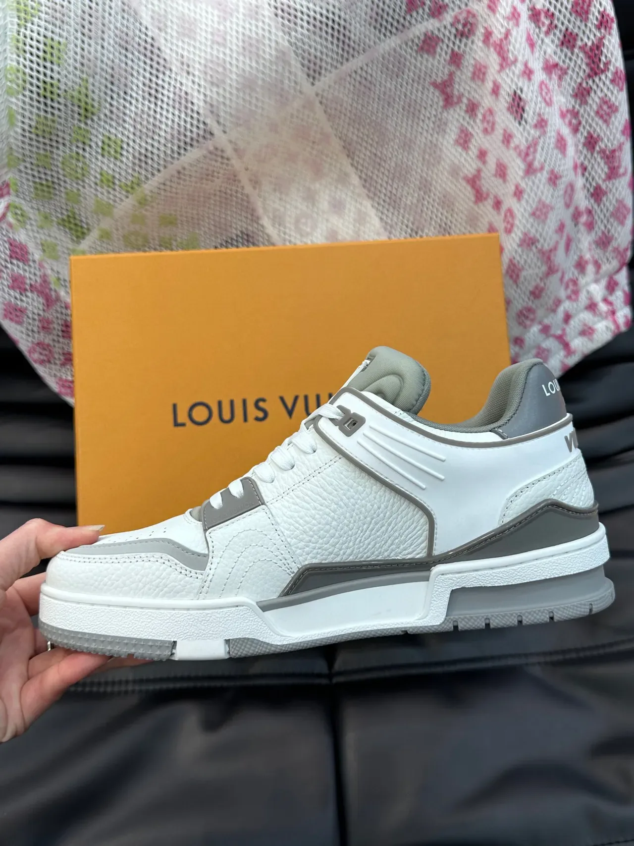 Louis Vuitton White Gray Low-Top Textured Leather Lifestyle Sneakers 6