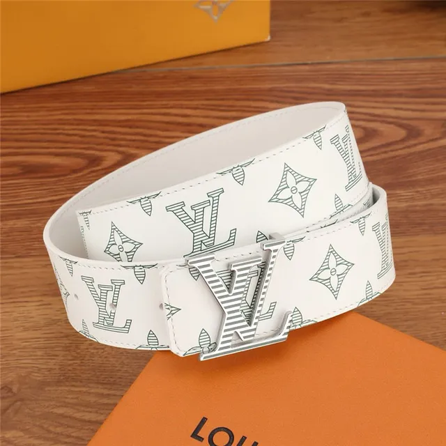 Louis Vuitton cinto de couro branco cinza com impressão de monograma, fivela de bloqueio de giro em tom prateado 7