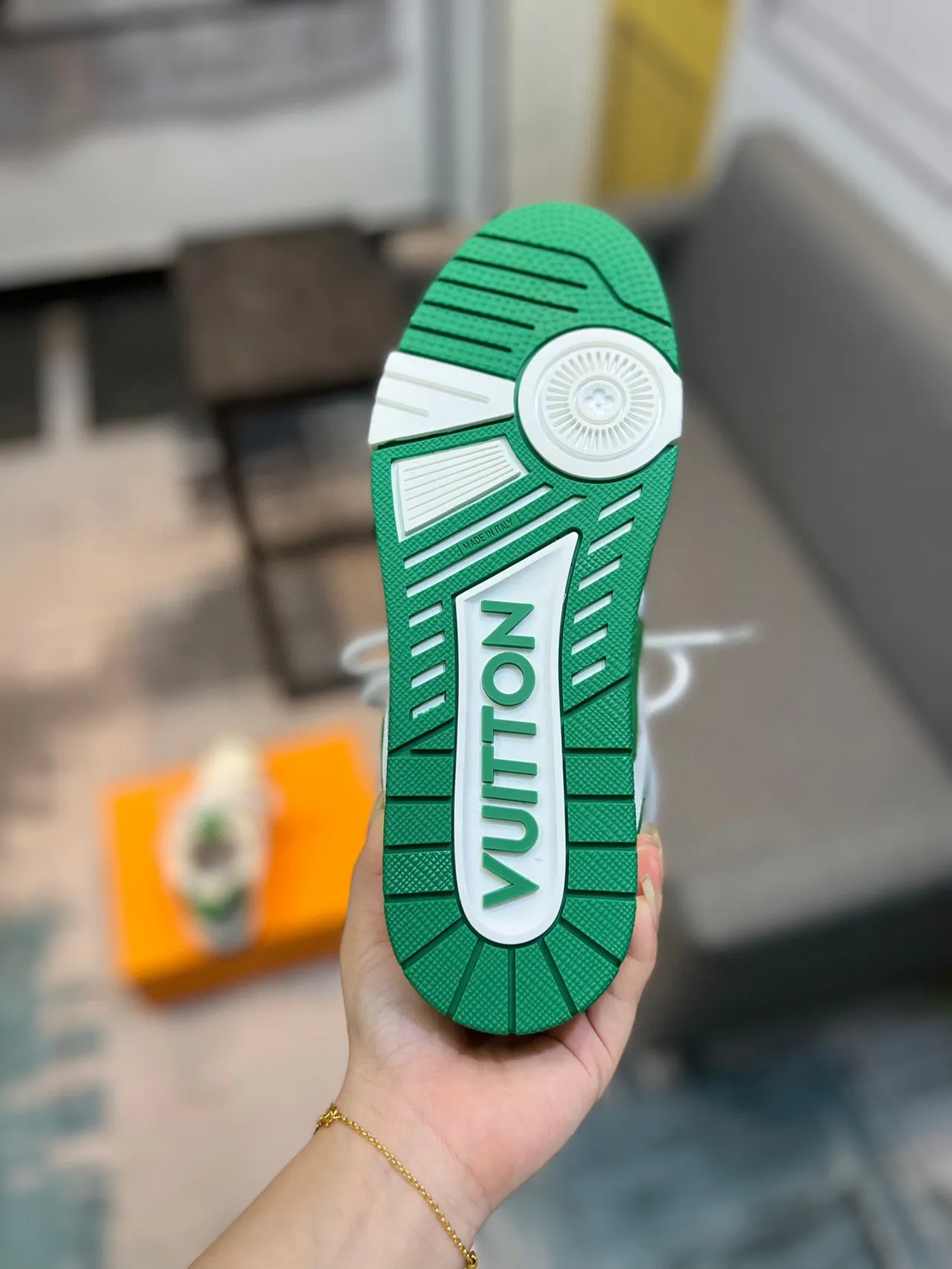 Tênis de skate Louis Vuitton branco e verde low-top com cadarço, mesh e sobreposição sintética texturizada 7
