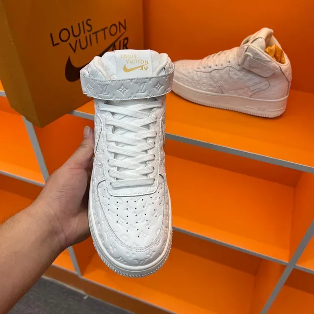 Louis Vuitton White Monogram-Embossed Leather High-Top Sneakers 4