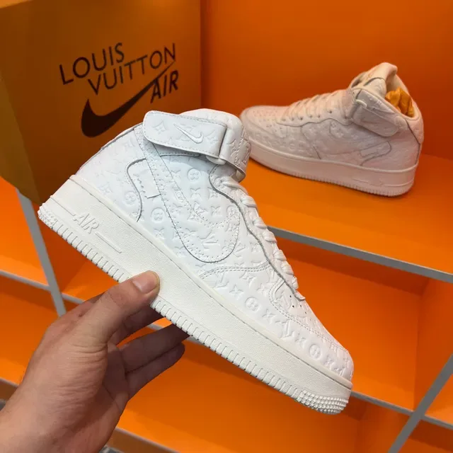 Louis Vuitton White Monogram-Embossed Leather High-Top Sneakers 5