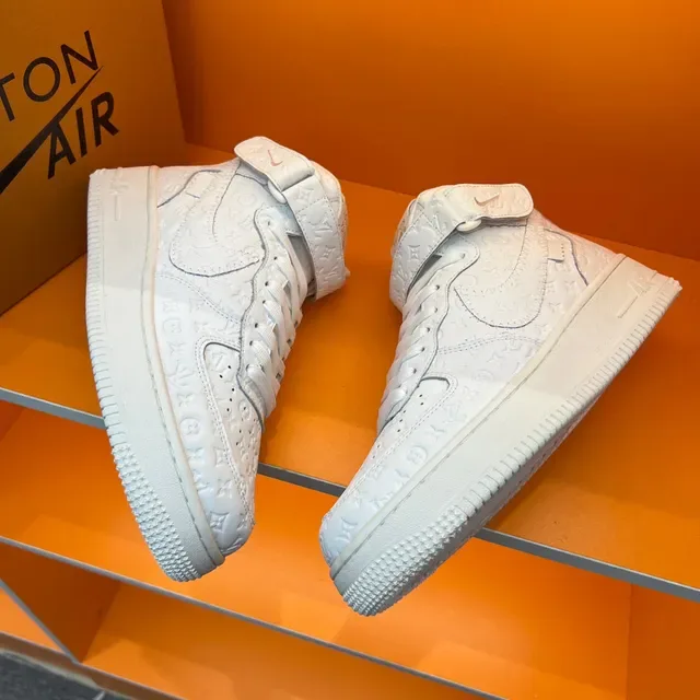 Louis Vuitton White Monogram-Embossed Leather High-Top Sneakers 6