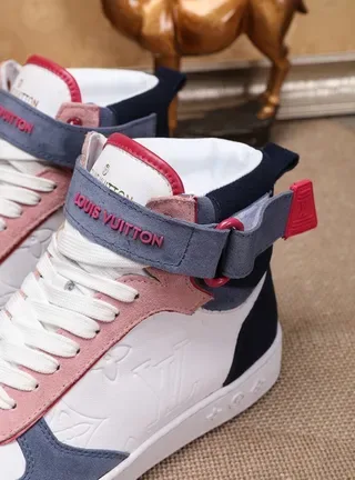 Louis Vuitton White Navy High-Top Monogram-Embossed Lifestyle Sneakers 3