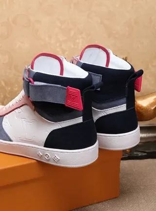 Louis Vuitton White Navy High-Top Monogram-Embossed Lifestyle Sneakers 4