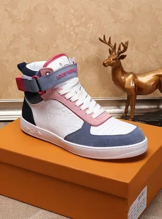 Louis Vuitton White Navy High-Top Monogram-Embossed Lifestyle Sneakers 5