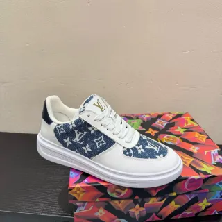 Louis Vuitton Zapatillas Lifestyle Blancas Navy Low-Top de Cuero y Denim Paneladas