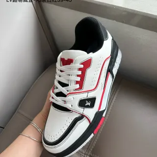 Louis Vuitton White Red Low-Top Lace-Up Perforated Leather Upper Lifestyle Sneakers
