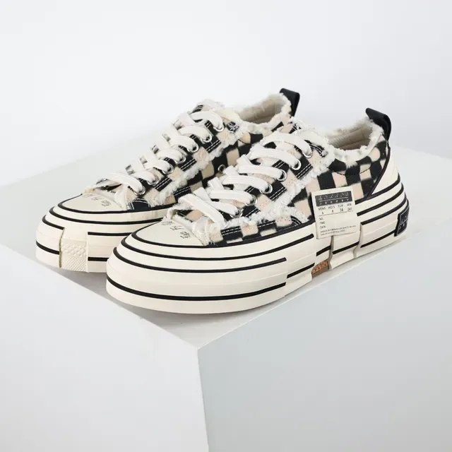 Maison Margiela Beige Black Checkerboard Canvas Shearling Lining Lifestyle Sneakers 2