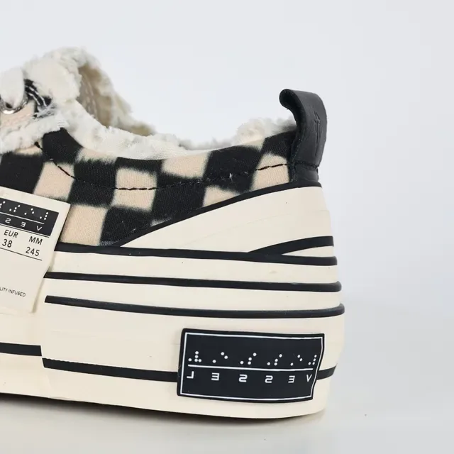 Maison Margiela Beige Black Checkerboard Canvas Shearling Lining Lifestyle Sneakers 4