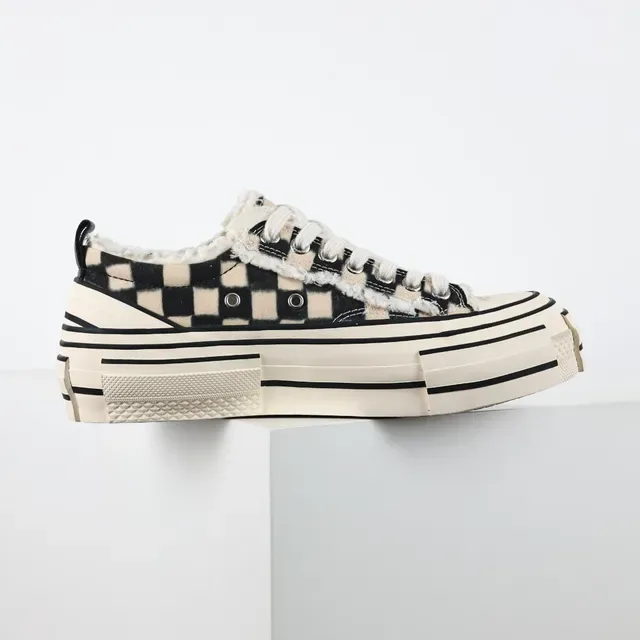 Maison Margiela Beige Black Checkerboard Canvas Shearling Lining Lifestyle Sneakers 7