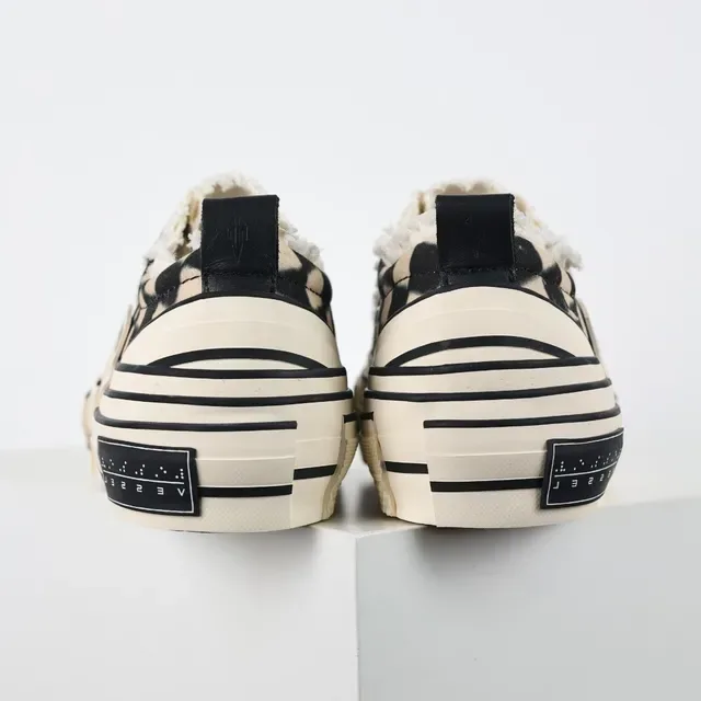 Maison Margiela Beige Black Checkerboard Canvas Shearling Lining Lifestyle Sneakers 8