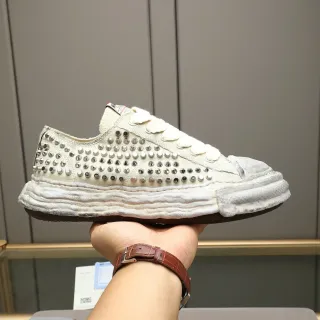 Maison Margiela Beige Silver Studded Canvas Layered Rubber Sole Lifestyle Sneakers