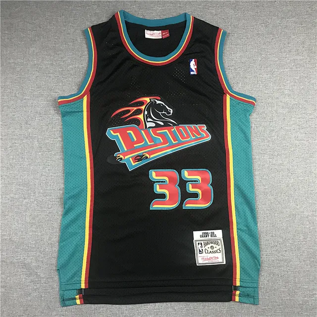 Mitchell & Ness Hardwood Classics 1998–99 Grant Hill Detroit Pistons Black Teal Retro Jersey 2