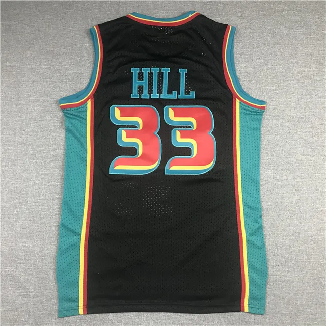 Mitchell & Ness Hardwood Classics 1998–99 Grant Hill Detroit Pistons Black Teal Retro Jersey 3