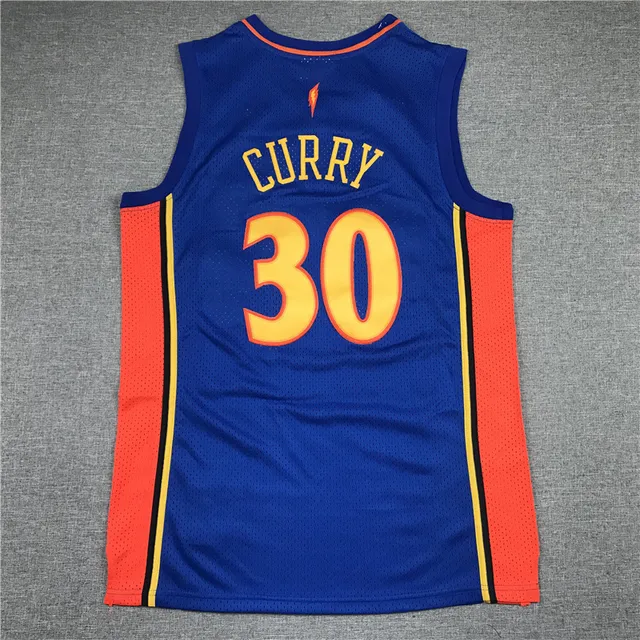Mitchell & Ness Hardwood Classics 2009–10 Stephen Curry Warriors Camiseta Azul e Laranja 2