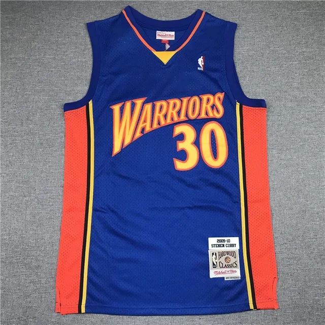 Mitchell & Ness Hardwood Classics 2009–10 Stephen Curry Warriors Camiseta Azul e Laranja 3