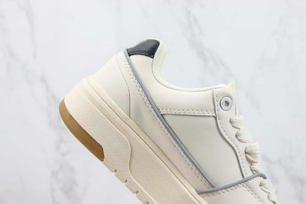 Mitchell & Ness Beige Black Platform Sole Leather Upper Lifestyle Sneakers 5
