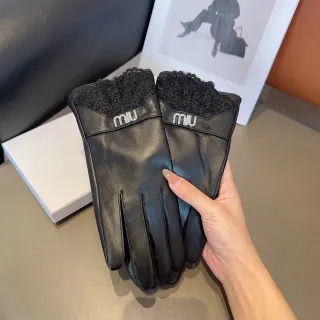 Miu Miu Arcadie Black Lace-Trimmed Cuff Leather Gloves
