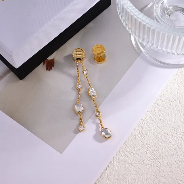 Miu Miu Asymmetrical Crystal Chain Drop Earrings 2