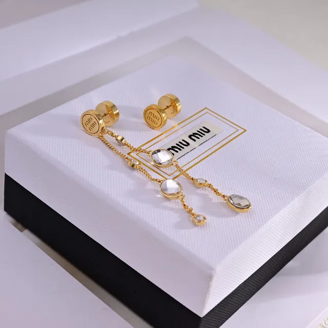 Miu Miu Asymmetrical Crystal Chain Drop Earrings 3