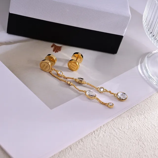 Miu Miu Asymmetrical Crystal Chain Drop Earrings 4