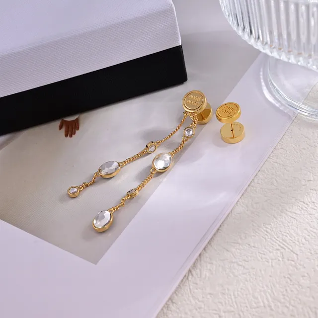 Miu Miu Asymmetrical Crystal Chain Drop Earrings 5