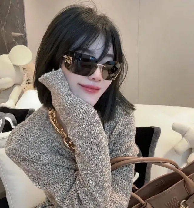 Miu Miu Oversized Rectangular Gold-Tone Black Sunglasses 6