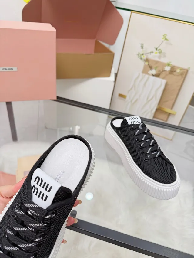 Miu Miu Wander Black Mesh Ridged Platform Lifestyle Sneakers 3