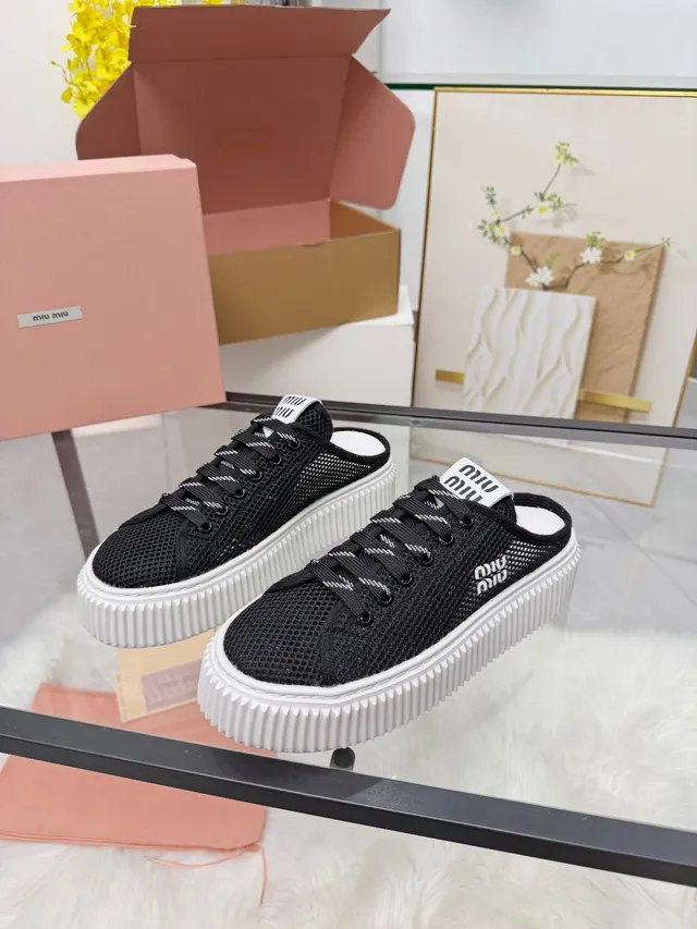 Miu Miu Wander Black Mesh Ridged Platform Lifestyle Sneakers 4