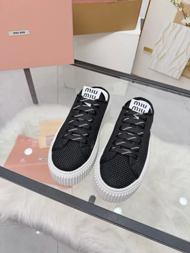Miu Miu Wander Black Mesh Ridged Platform Lifestyle Sneakers 5
