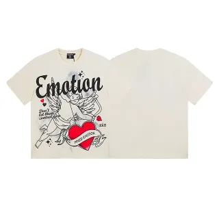 Mixed Emotion Camiseta de Cuello Redondo Beige y Roja con Estampado Gráfico