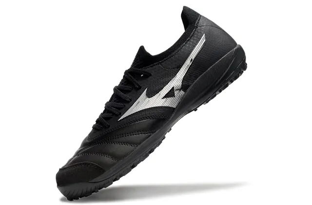 Mizuno Black Silver Leather And Synthetic Upper Wave Logo Accent Turf Soccer Shoes 3