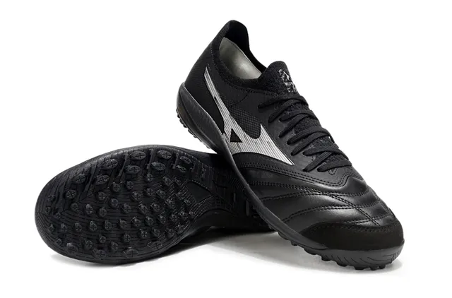 Mizuno Black Silver Leather And Synthetic Upper Wave Logo Accent Turf Soccer Shoes 4